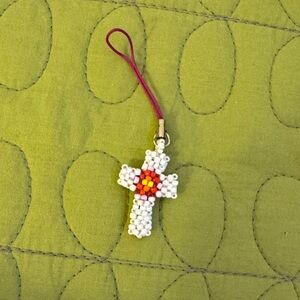Beaded Cross Phone Charm with Pink Strap